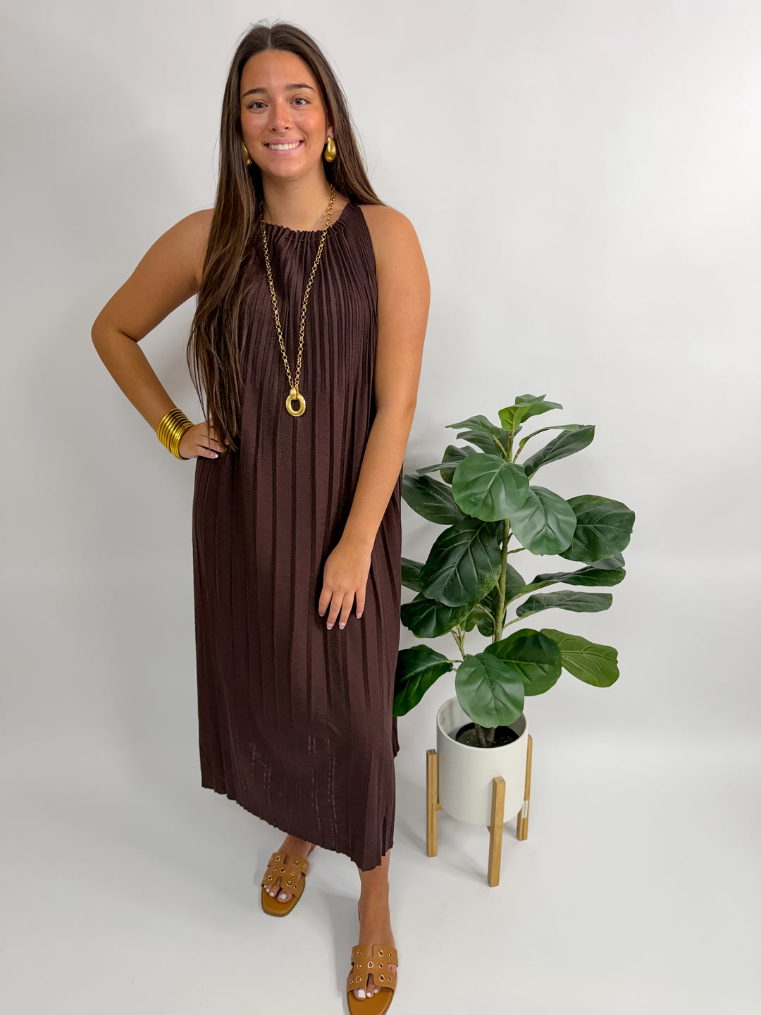 Selene Halter Dark Brown Dress