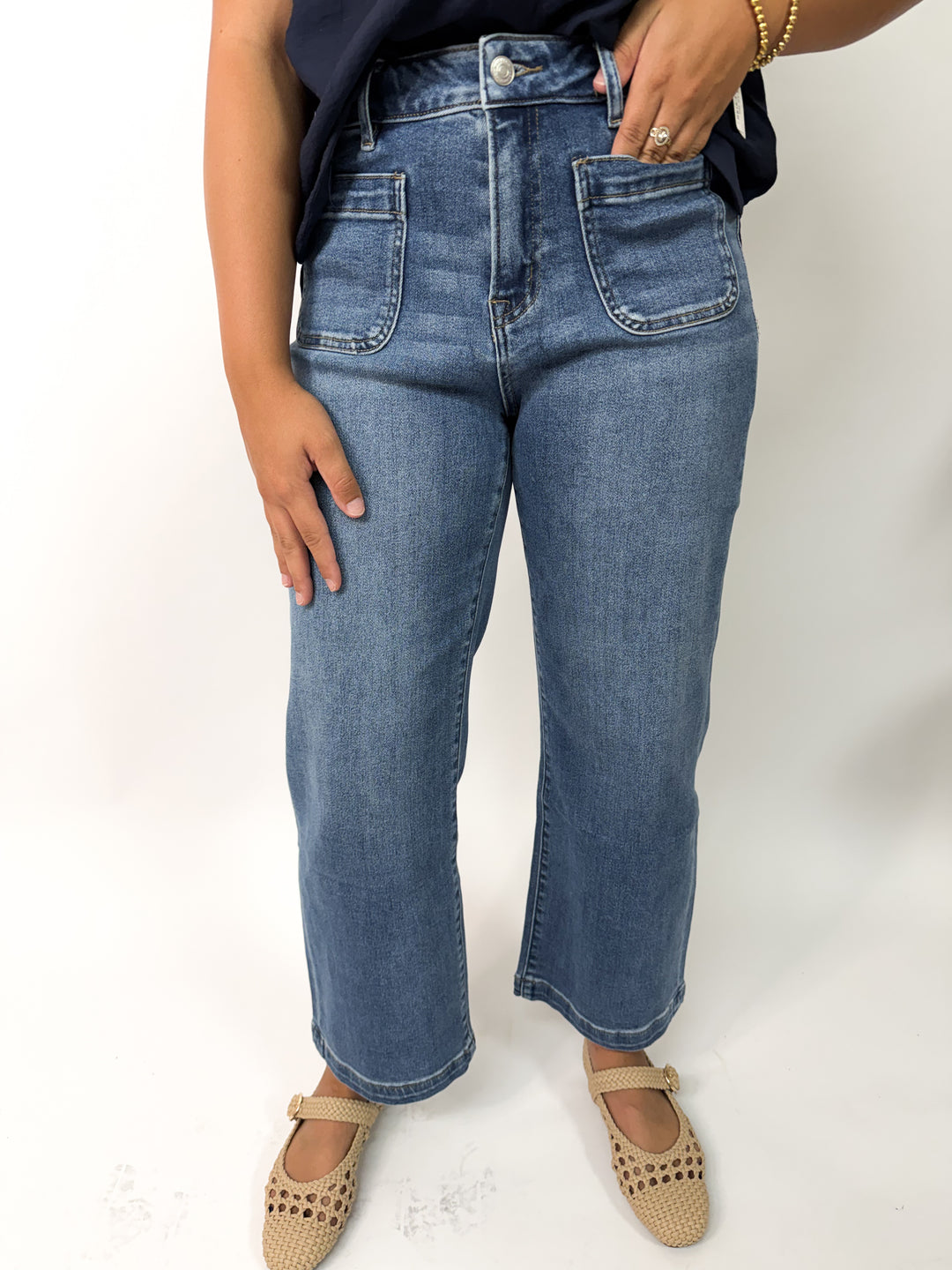 Mica Crew Blue High Rise Crop Wide Patch Pkt