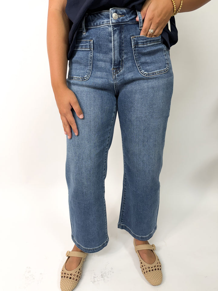 Mica Crew Blue High Rise Crop Wide Patch Pkt