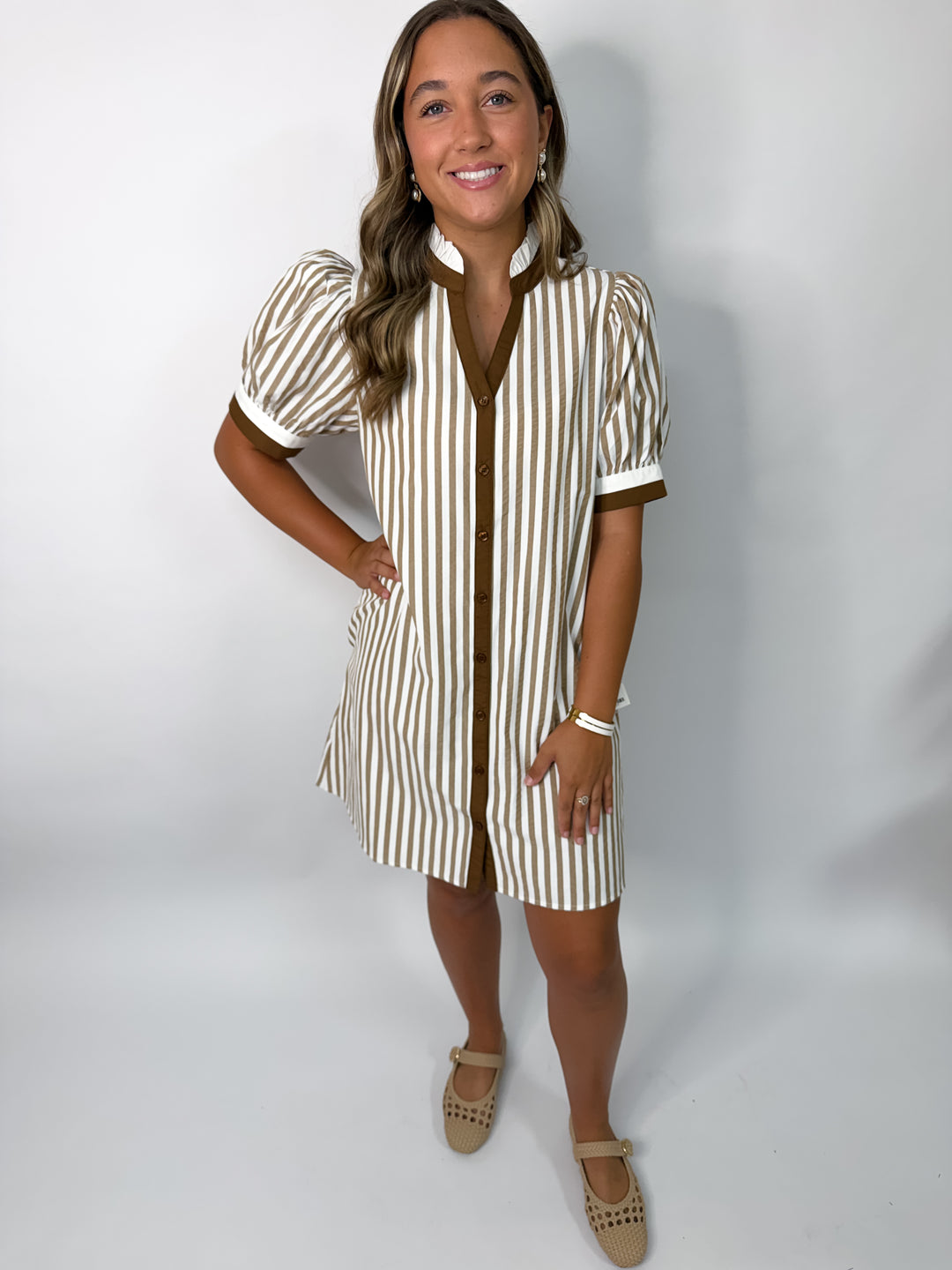Taupe Striped Dress