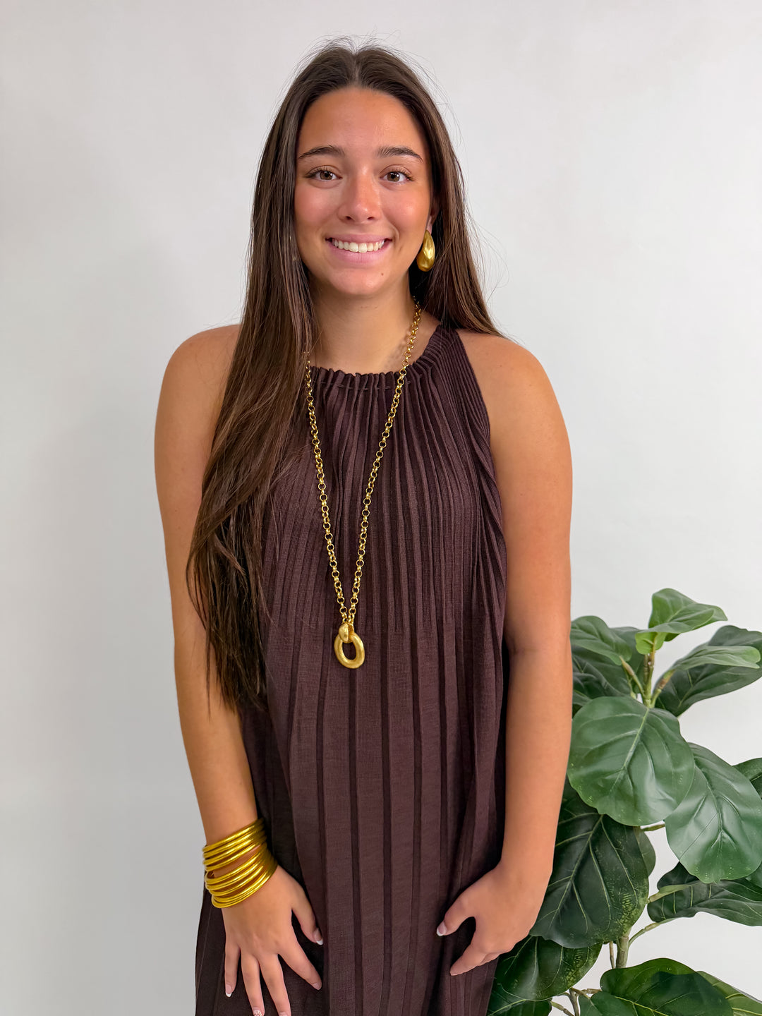Selene Halter Dark Brown Dress