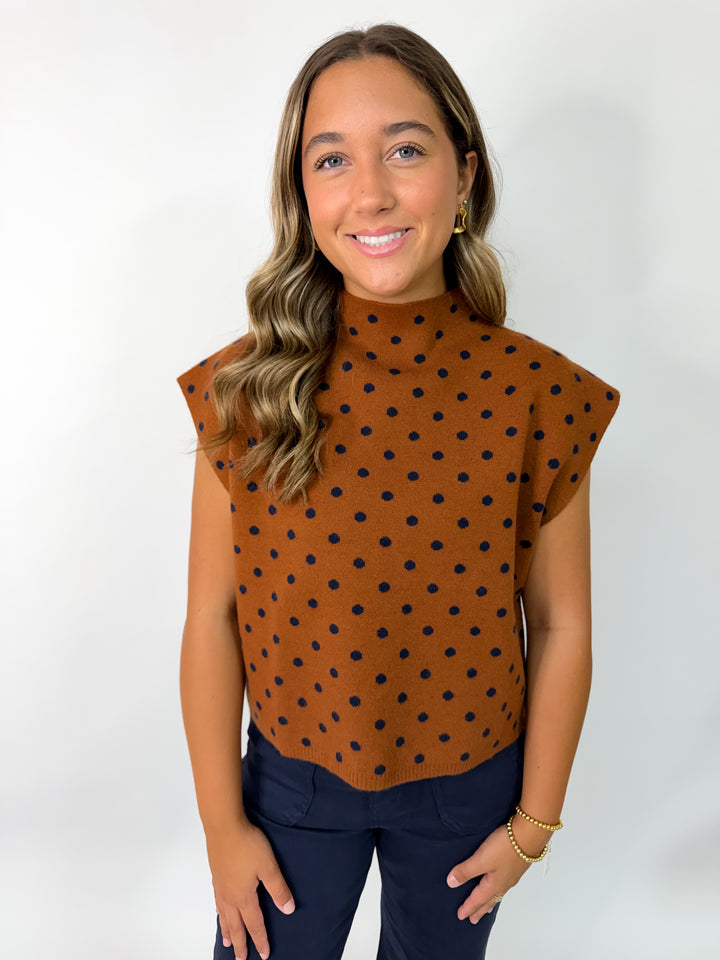 Camel Navy Polka Dot Mock Neck Sweater
