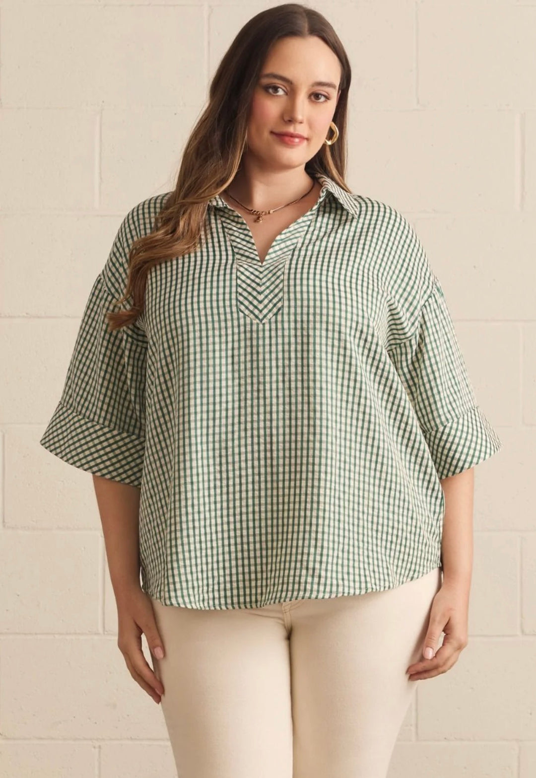 Hunter Green Gingham Top