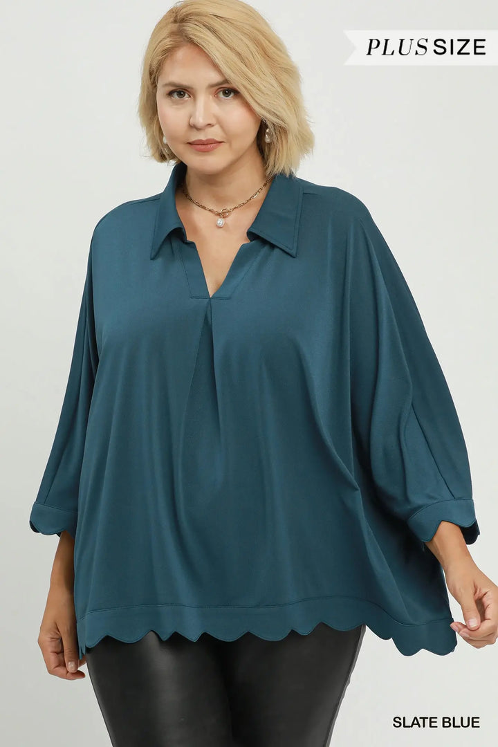 Turquoise Scalloped Blouse