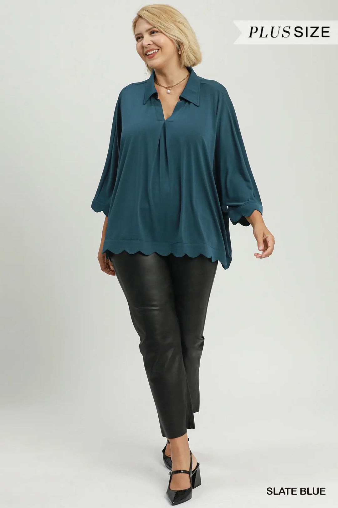 Turquoise Scalloped Blouse