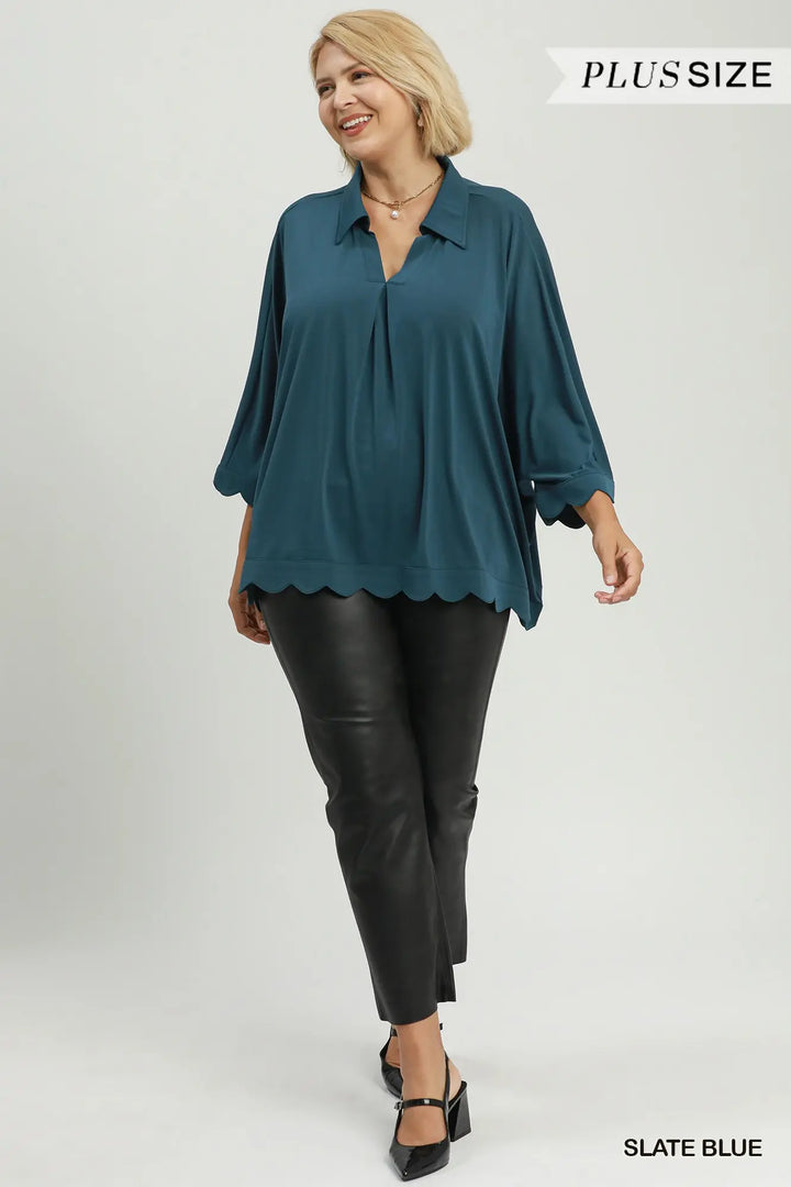 Turquoise Scalloped Blouse