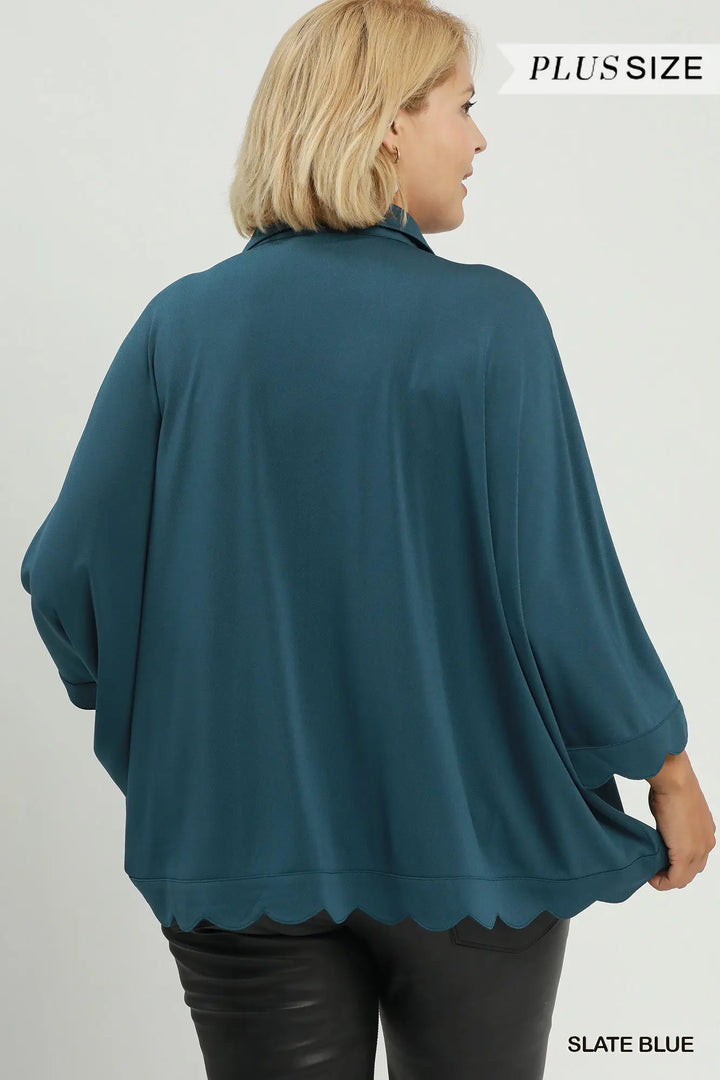 Turquoise Scalloped Blouse