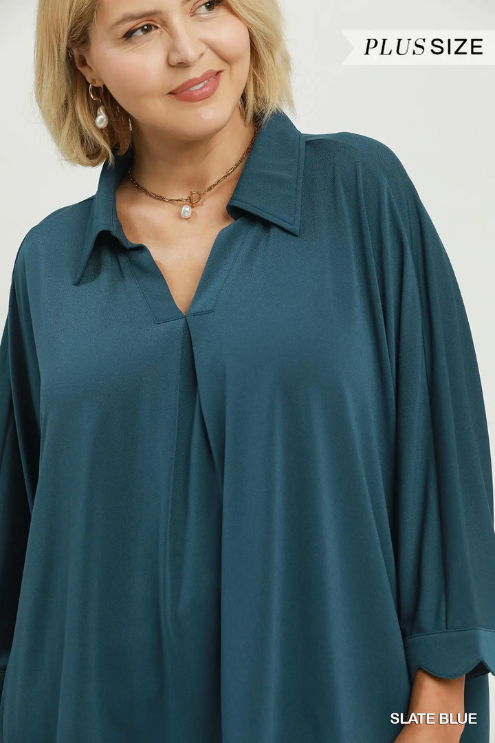 Turquoise Scalloped Blouse