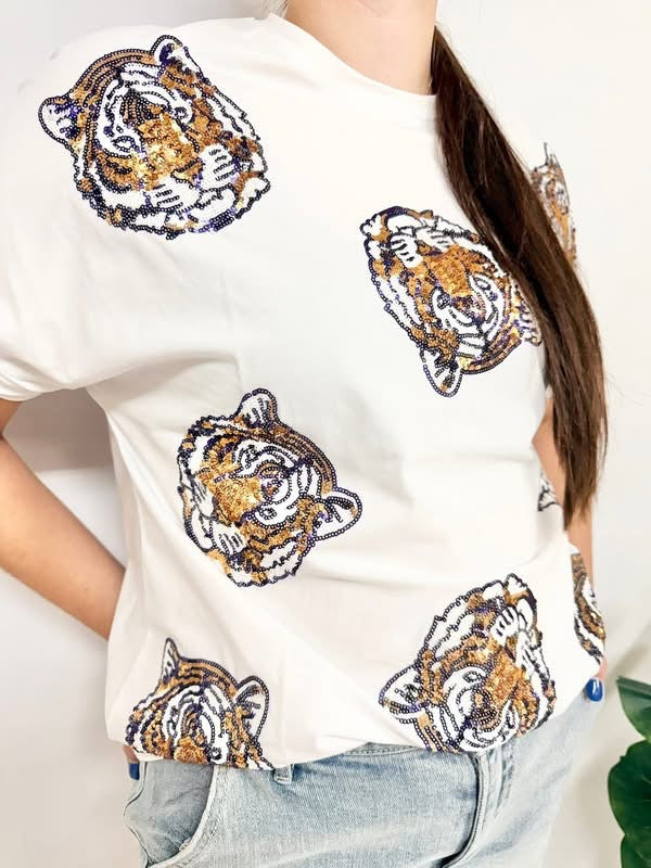 Game Day Tigers Sequin Top