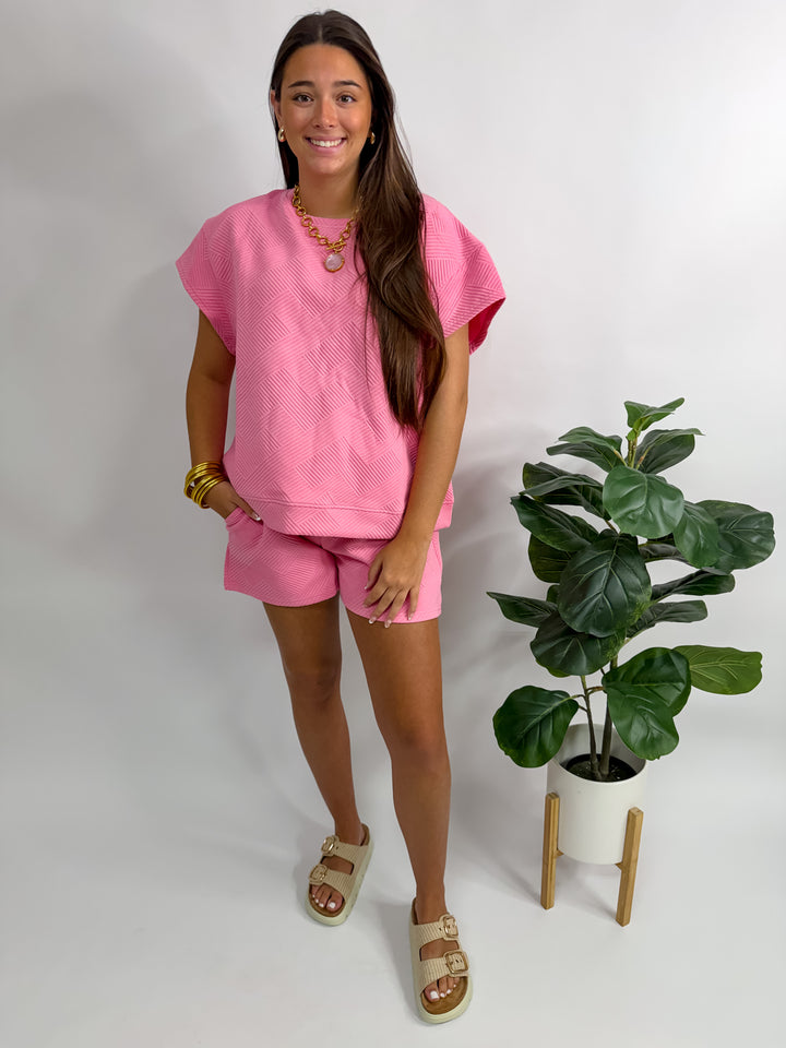 Bubblegum Pink Textured Short Set