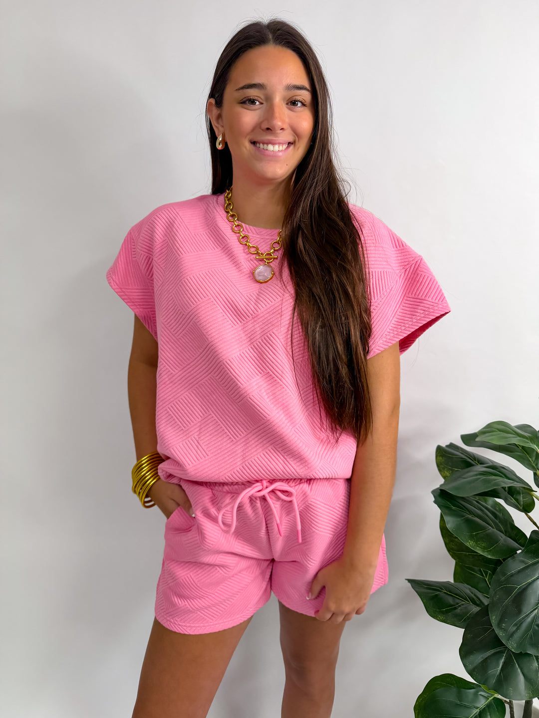 Bubblegum Pink Textured Short Set