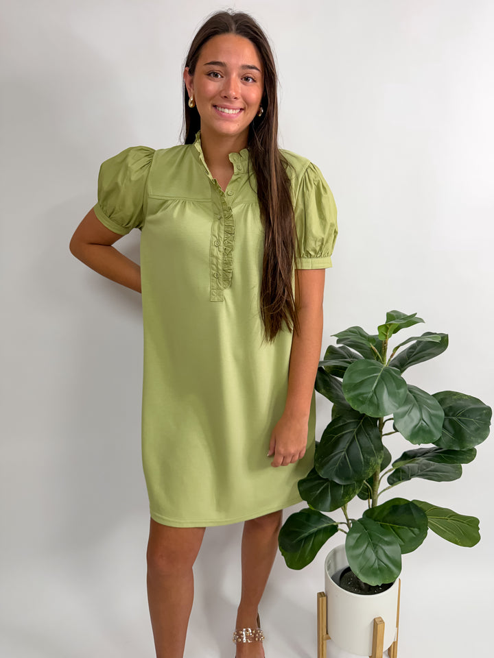 Matcha Butter Soft Puff Sleeve Dress