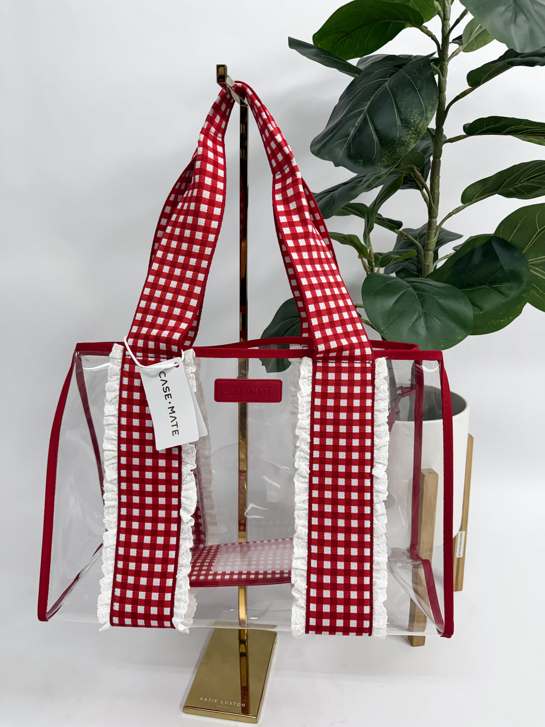 Clear Cherry Gingham Eyelet Ruffle Case Mate Tote Bag