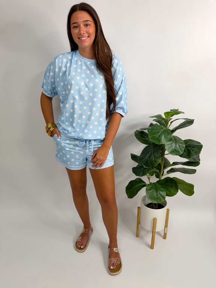 Sky Blue Polka Dot Short Set