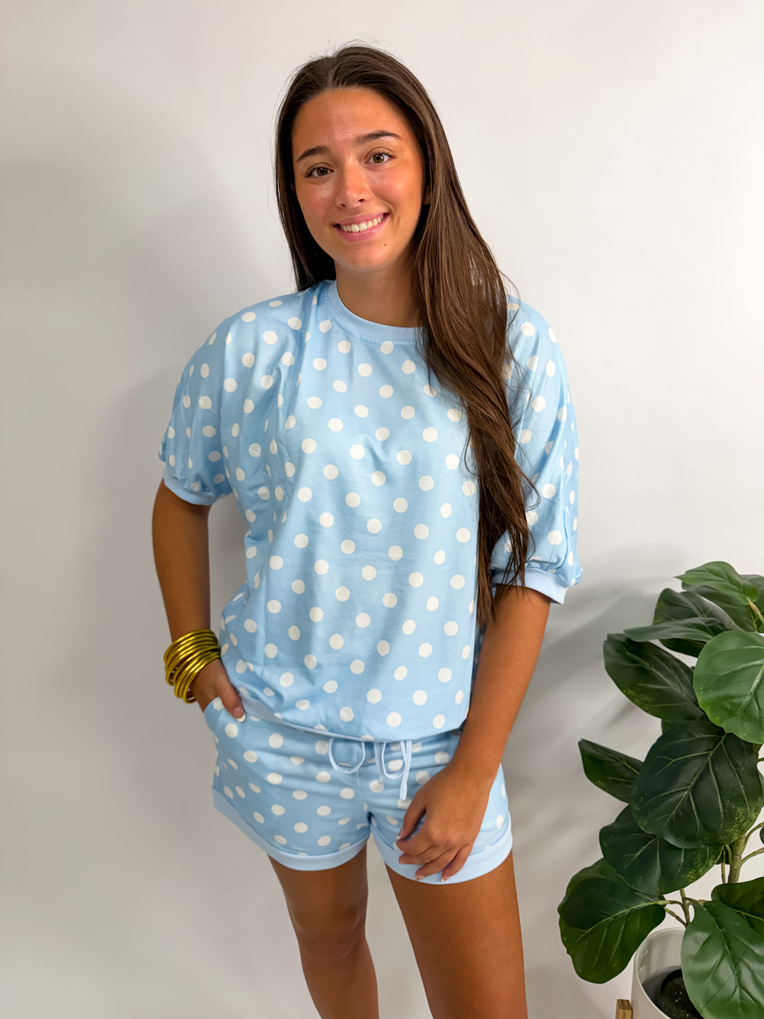Sky Blue Polka Dot Short Set