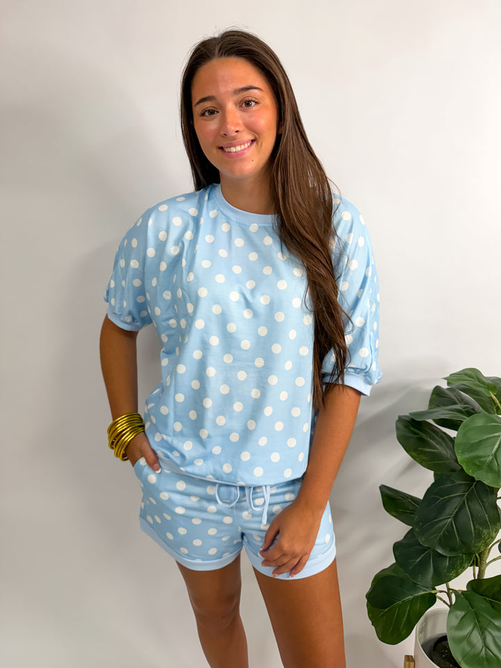 Sky Blue Polka Dot Short Set