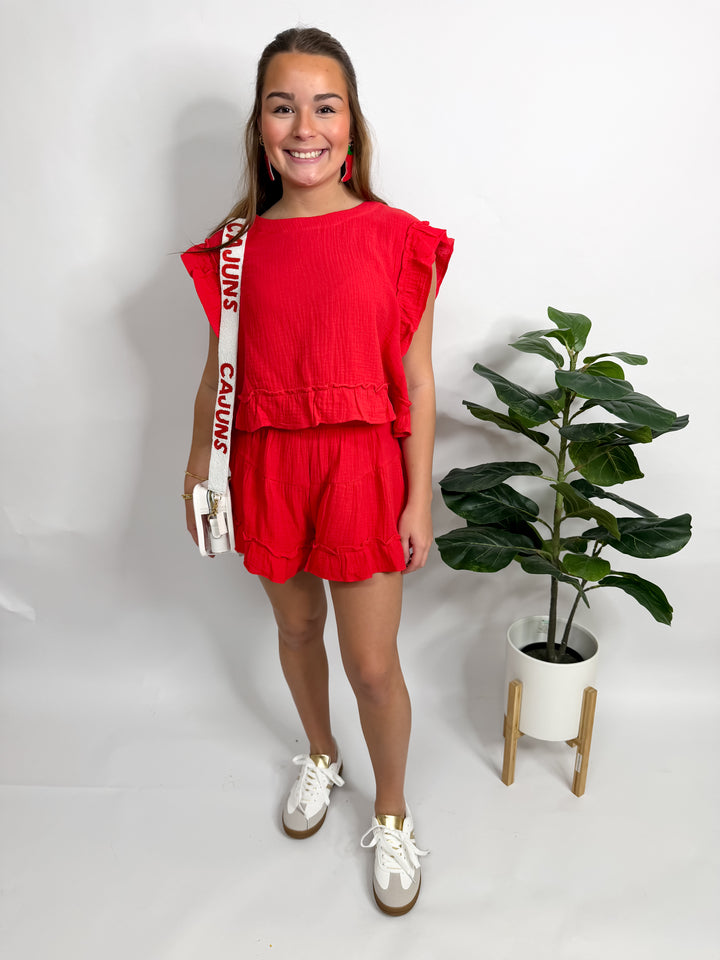 Muslin Red Short Set