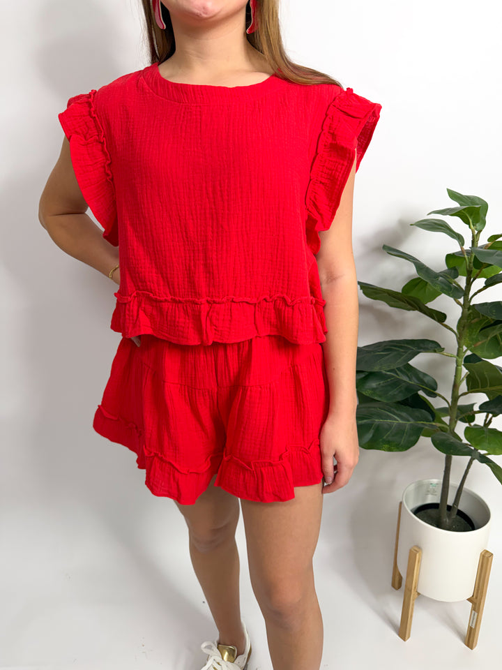 Muslin Red Short Set