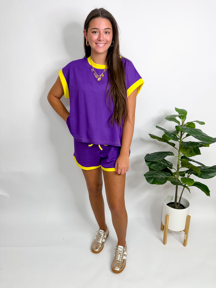 Purple &amp; Gold Shorts Set