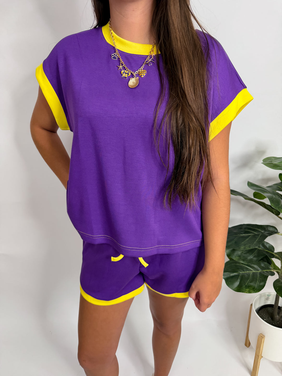 Purple &amp; Gold Shorts Set