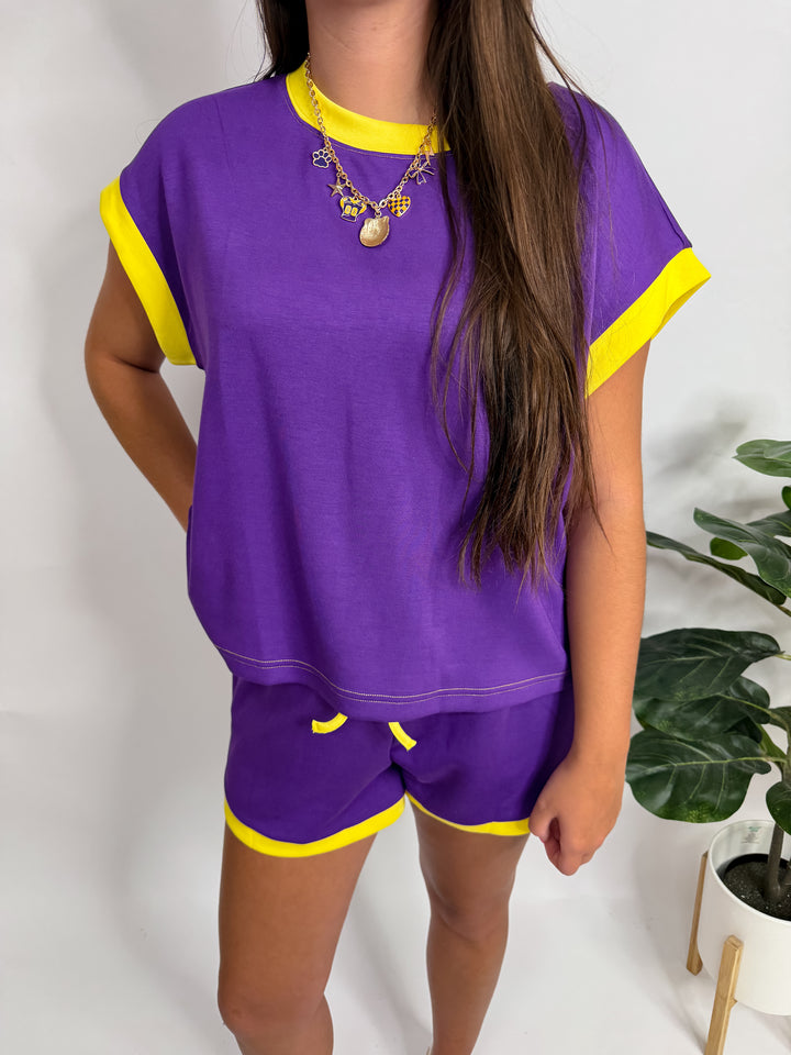 Purple &amp; Gold Shorts Set