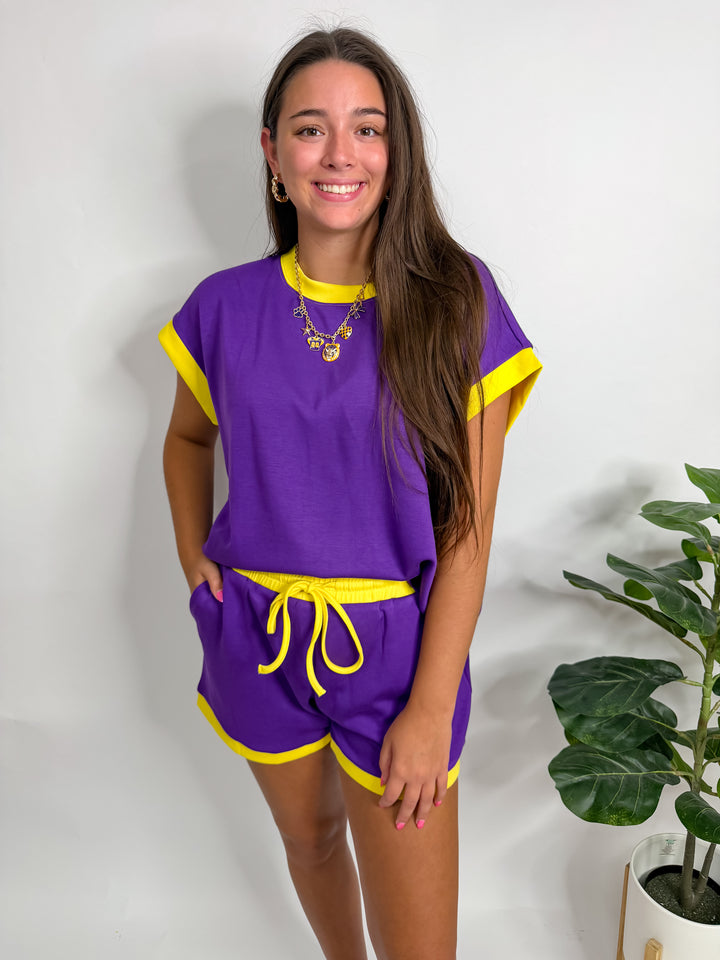 Purple &amp; Gold Shorts Set