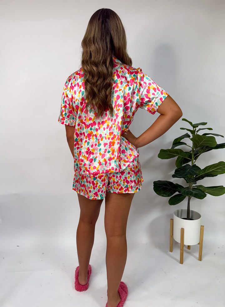 Confetti Bloom Satin Pajama Short Set