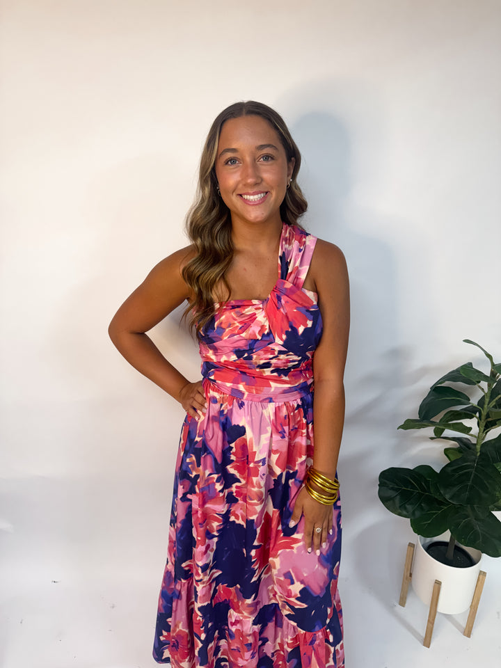 Haven One Shoulder Pink Multi Dress