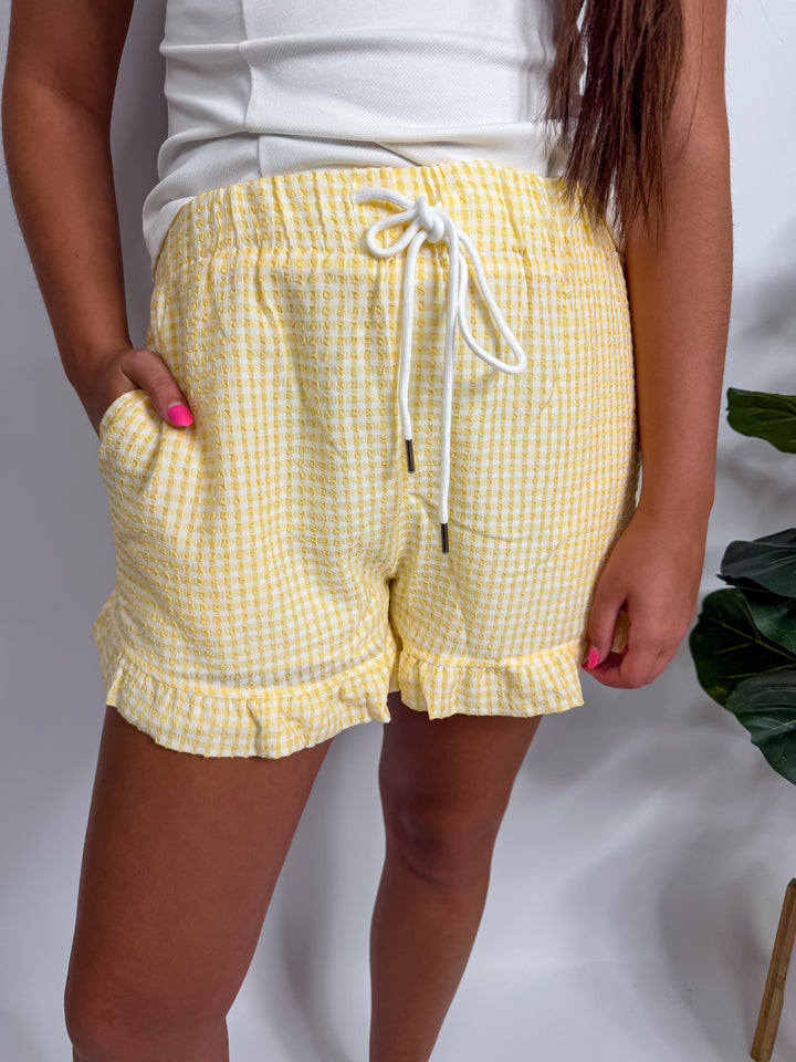 Checkered Ruffle Hem Shorts