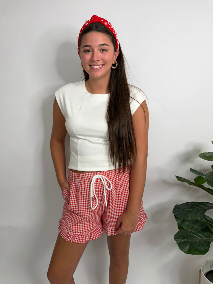Checkered Ruffle Hem Shorts