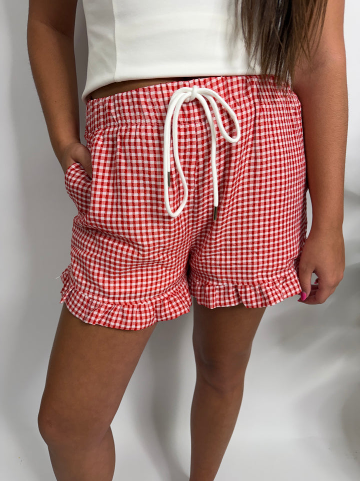 Checkered Ruffle Hem Shorts