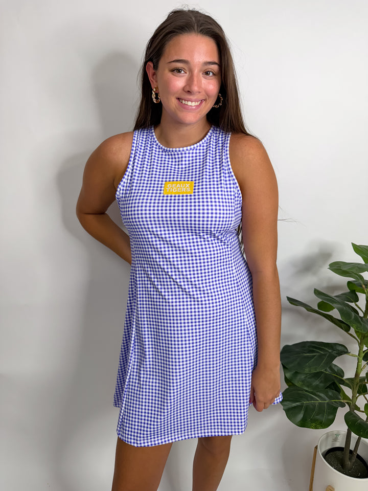Purple Gingham Geaux Tigers Dress