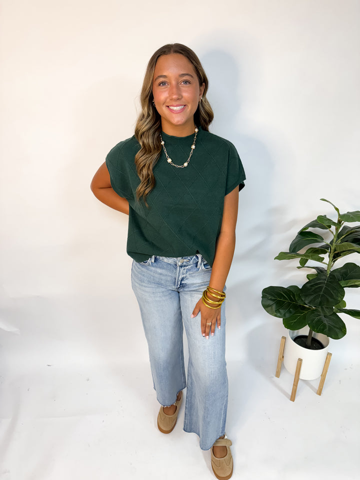 Hunter Green Mock Neck Drop Shoulder Sweater