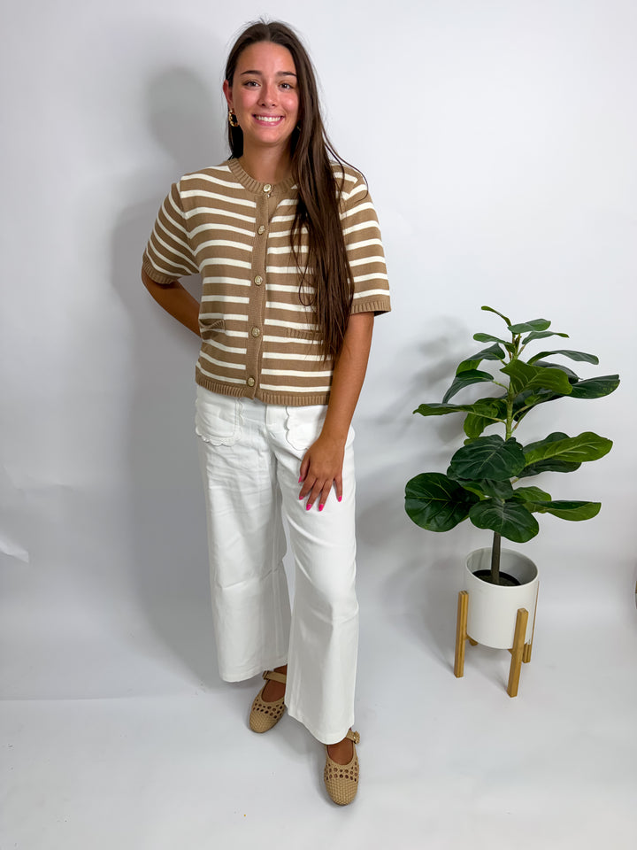 Taupe Stripe Button Top
