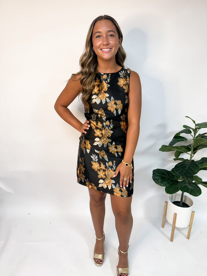 Fall Floral Jacquard Mini Dress