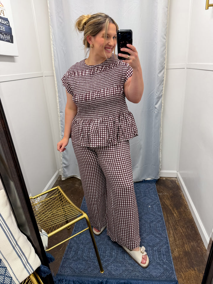 Brown Checkered Pant Set
