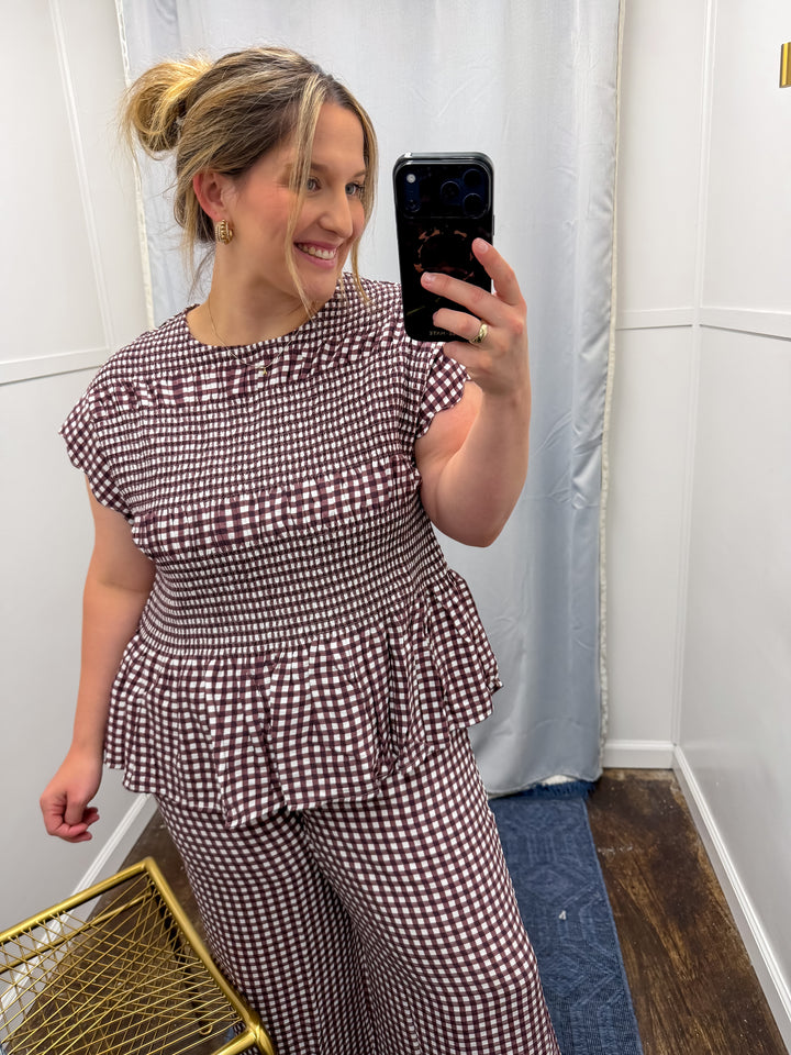 Brown Checkered Pant Set