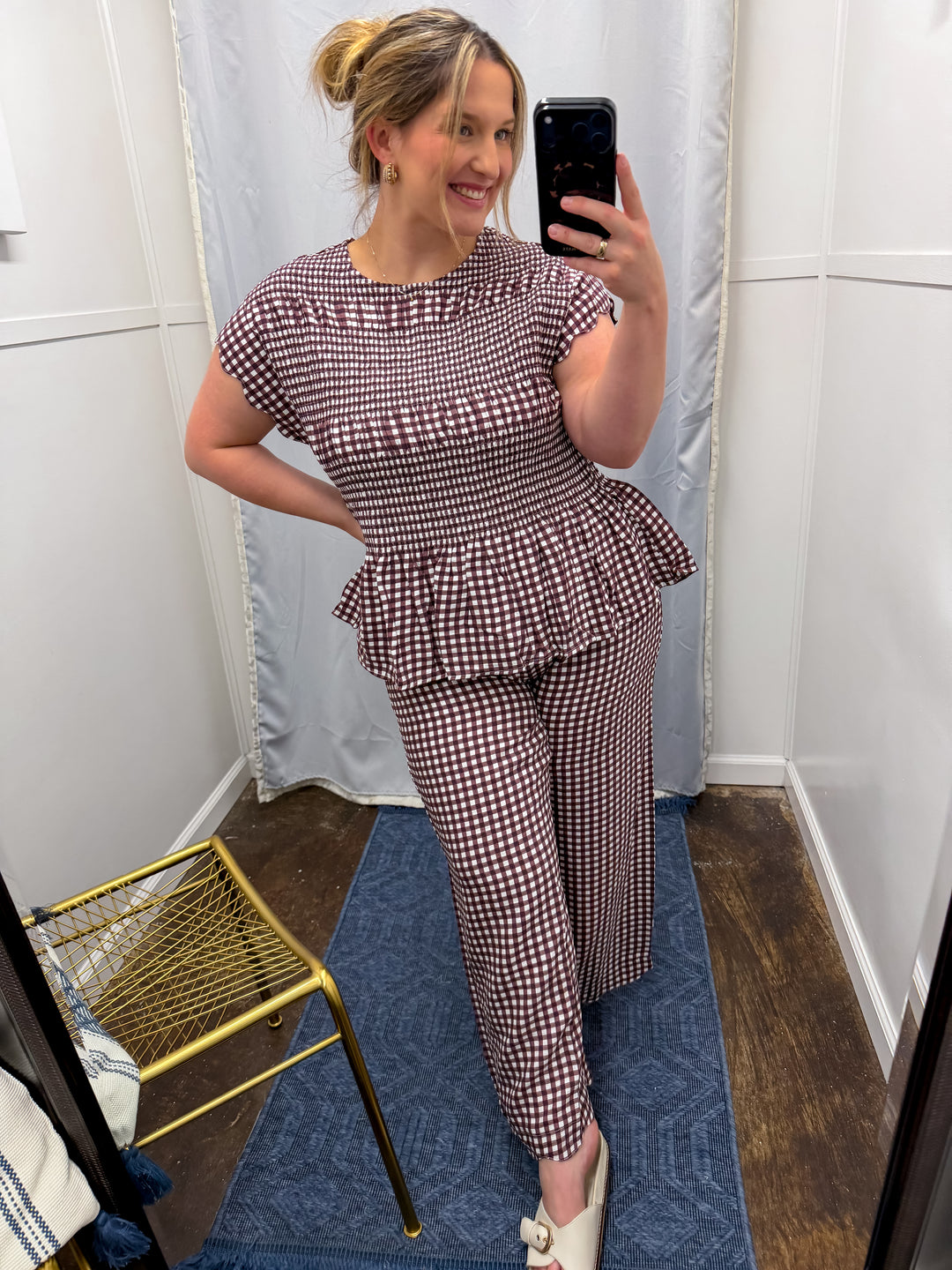 Brown Checkered Pant Set
