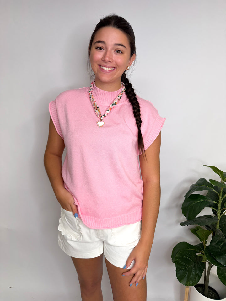 Pink Mocked Sleeveless Sweater