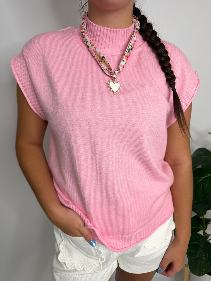 Pink Mocked Sleeveless Sweater