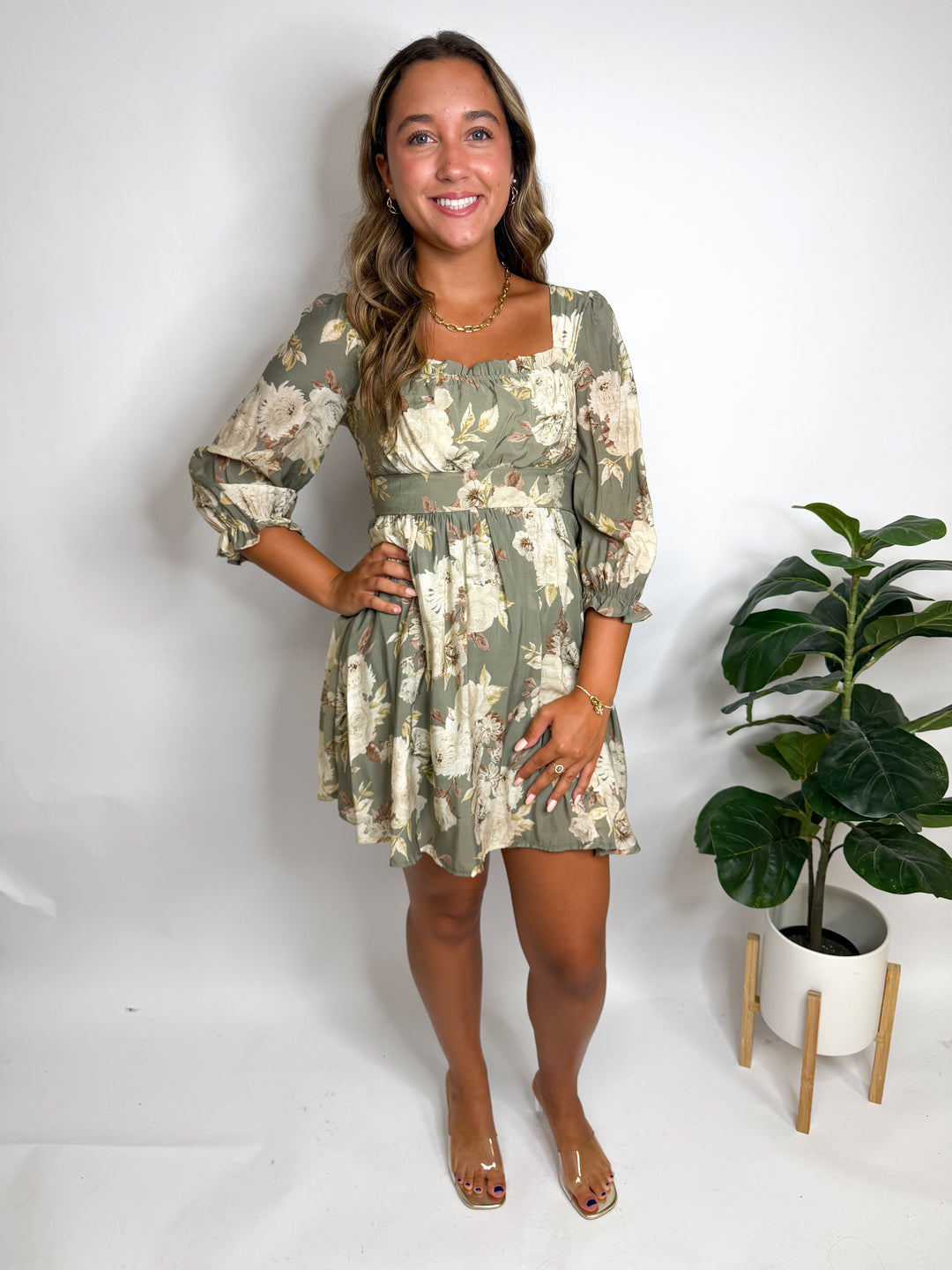 Sage Floral Mini Dress