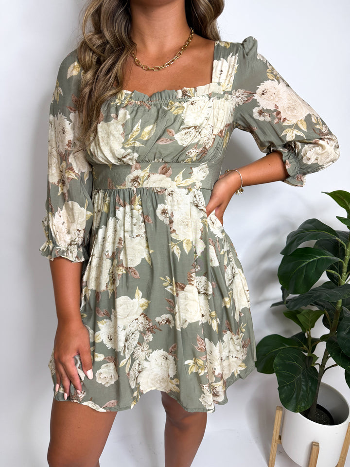 Sage Floral Mini Dress
