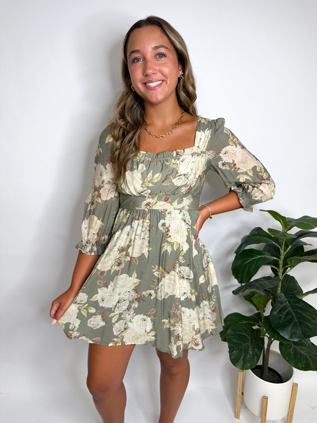 Sage Floral Mini Dress