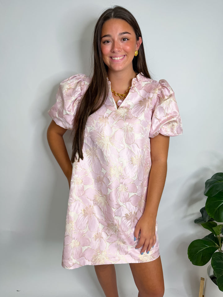Ruffle V-Neck Puff Sleeve Dress