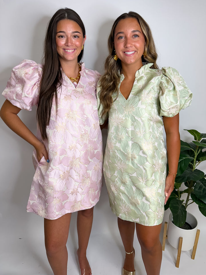 Ruffle V-Neck Puff Sleeve Dress