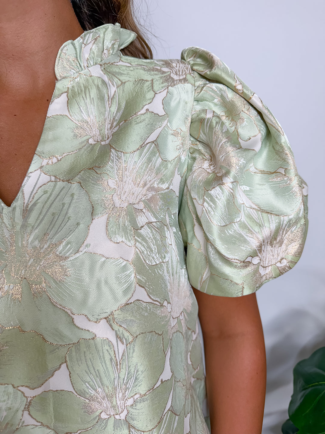 Ruffle V-Neck Puff Sleeve Dress