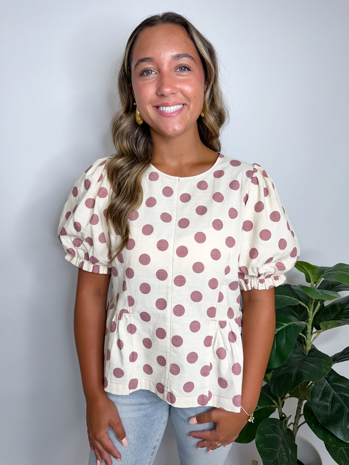 Blushing On You Polka Dot Blouse