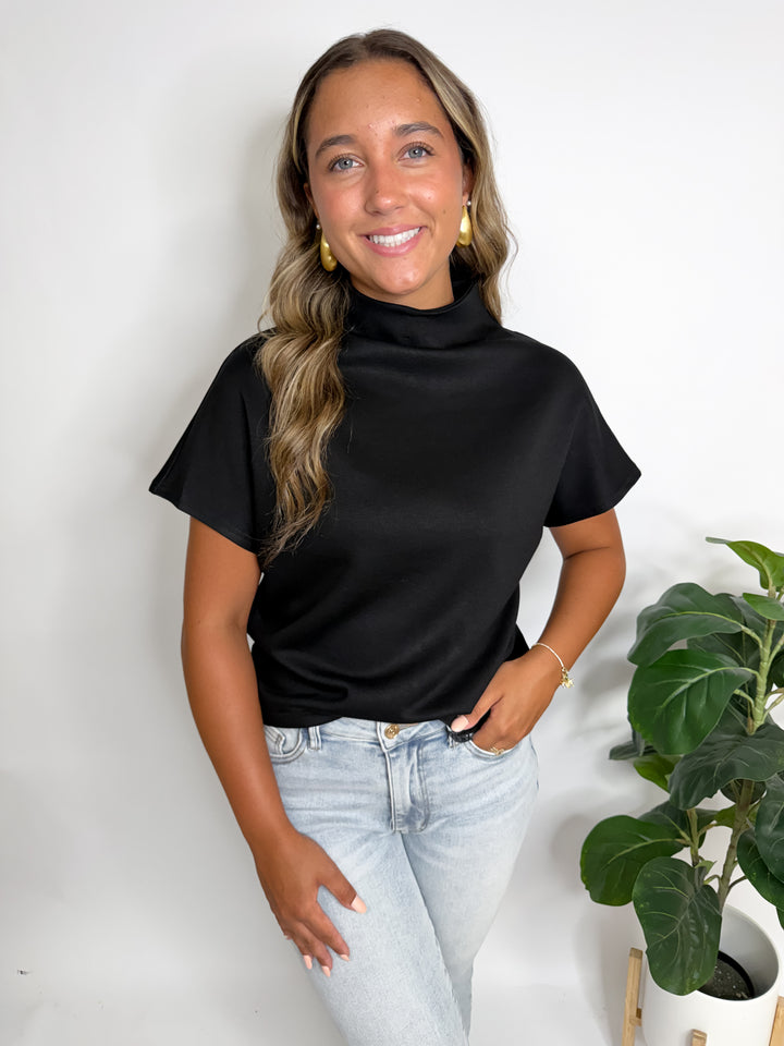 Mock Neck Drop Shoulder Top