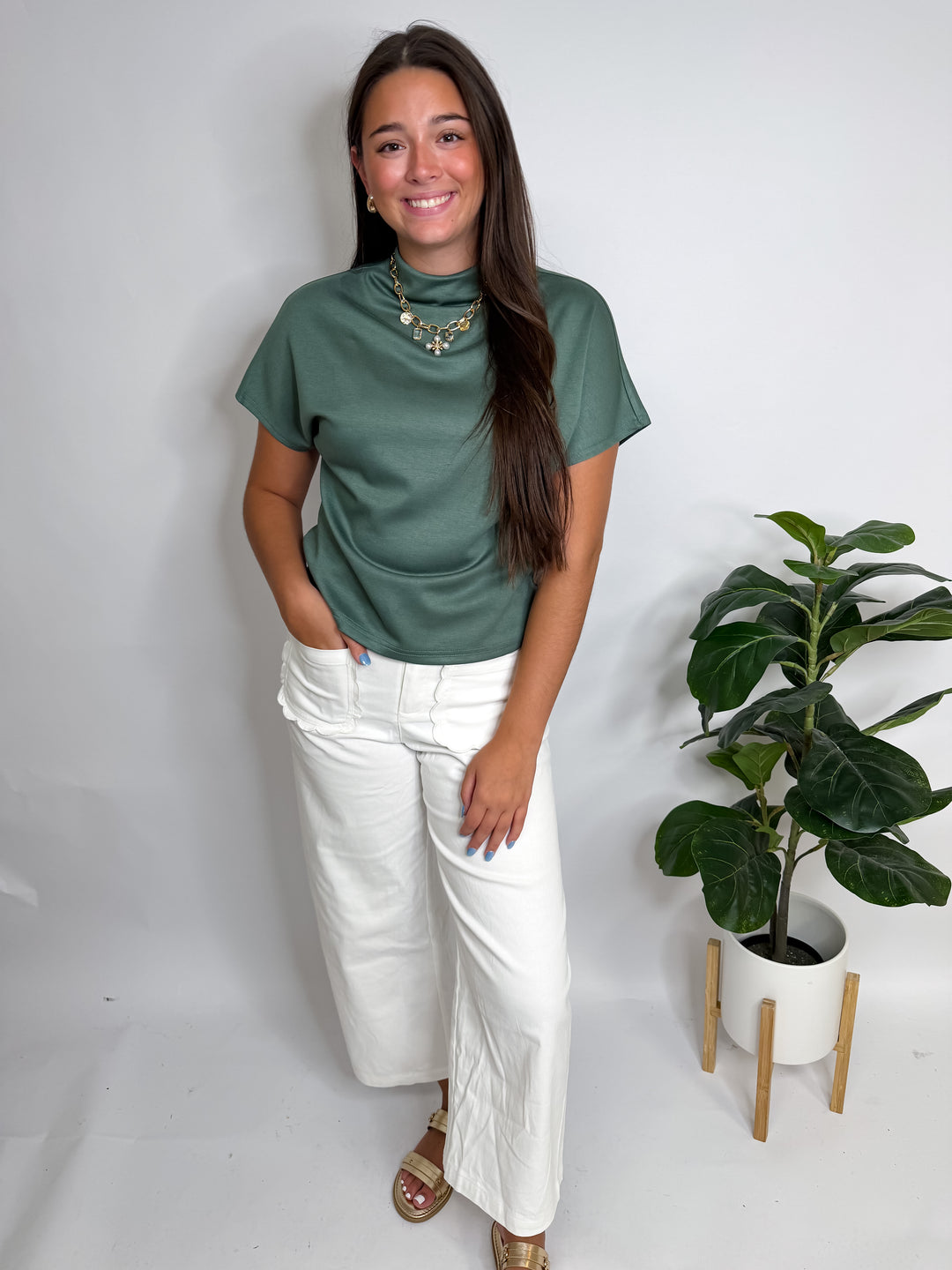 Mock Neck Drop Shoulder Top