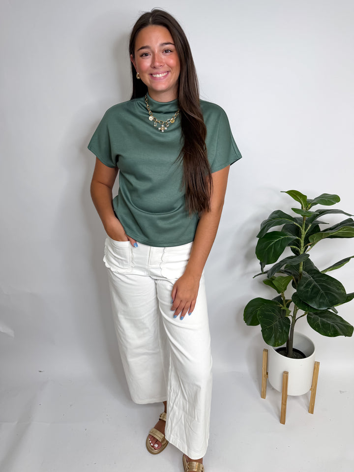 Mock Neck Drop Shoulder Top